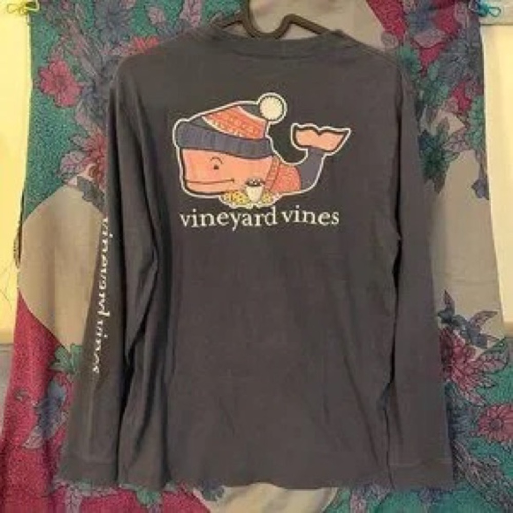 Vineyard Vines Navy Long-Sleeve Whale Tee with Orange Accent